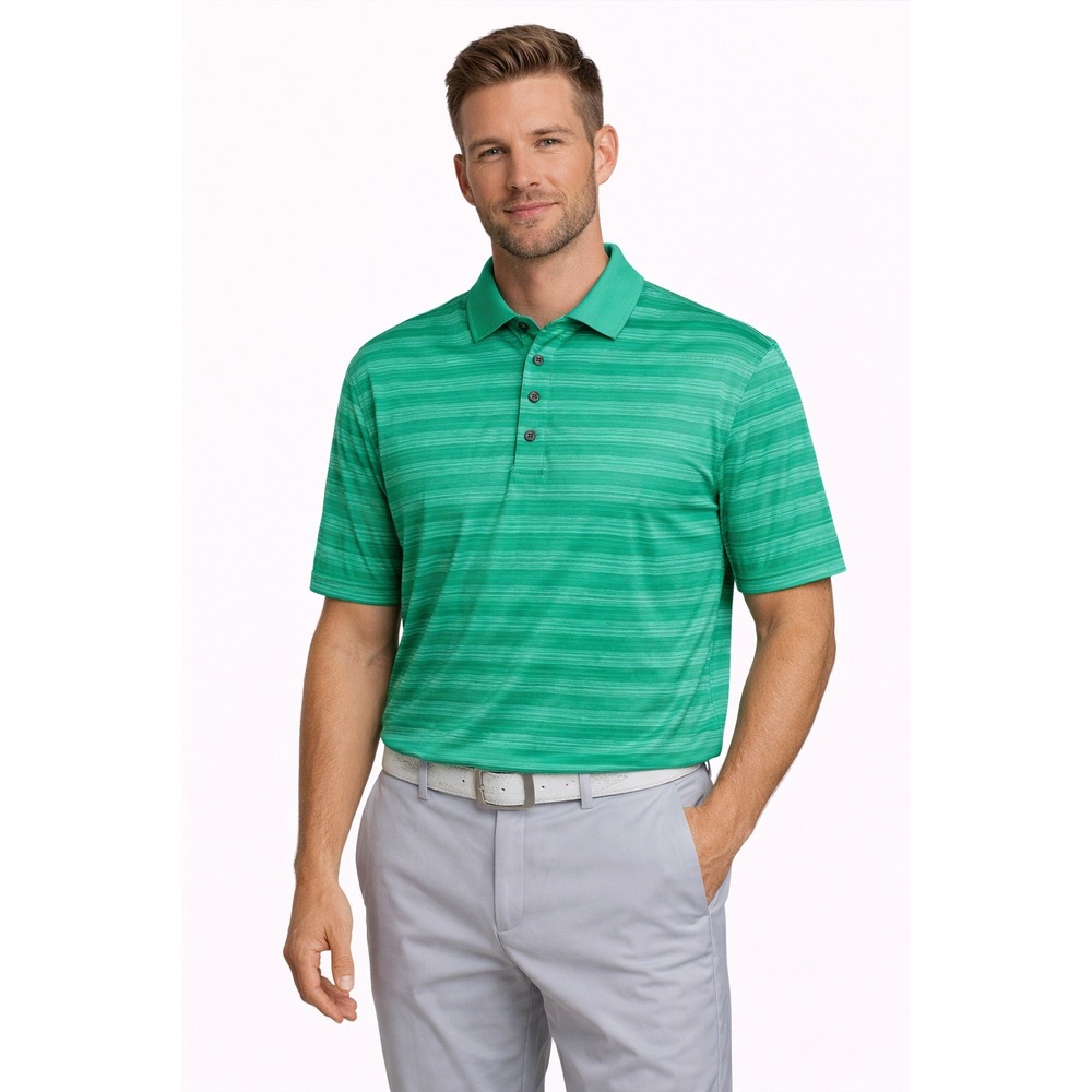 Pebble Beach Performance Golf Polo Green Stripes Made in‎ Jordan Size M